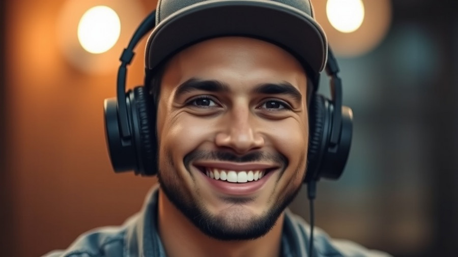 Casual man in headphones and a cap using a microphone, ChatGPT Atlas.