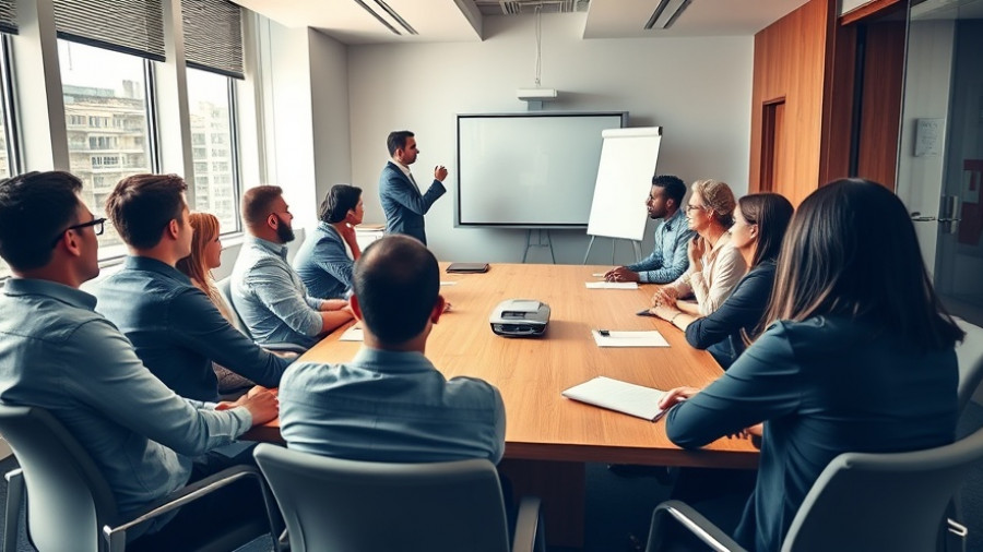 Group receiving burnout-prevention training in a modern office.