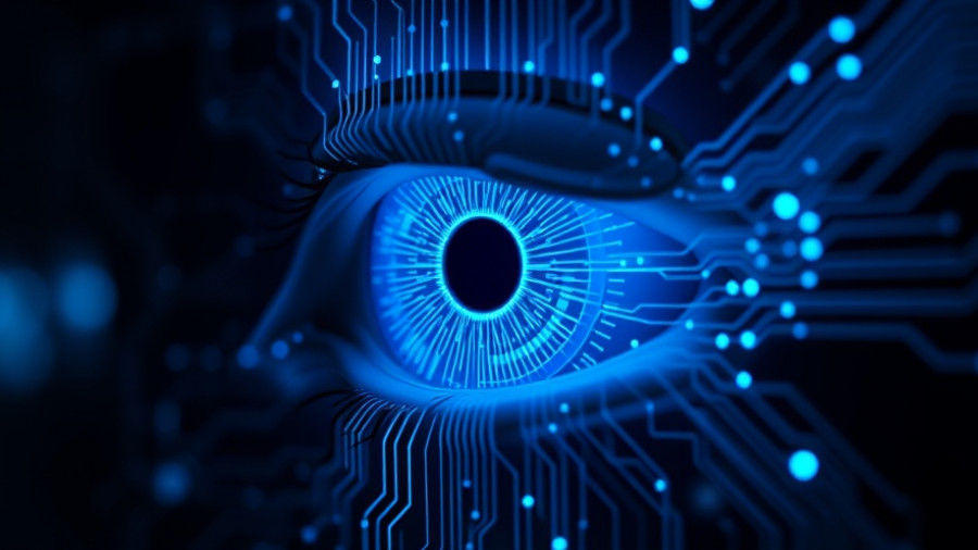 Futuristic digital eye symbolizing AI workplace monitoring