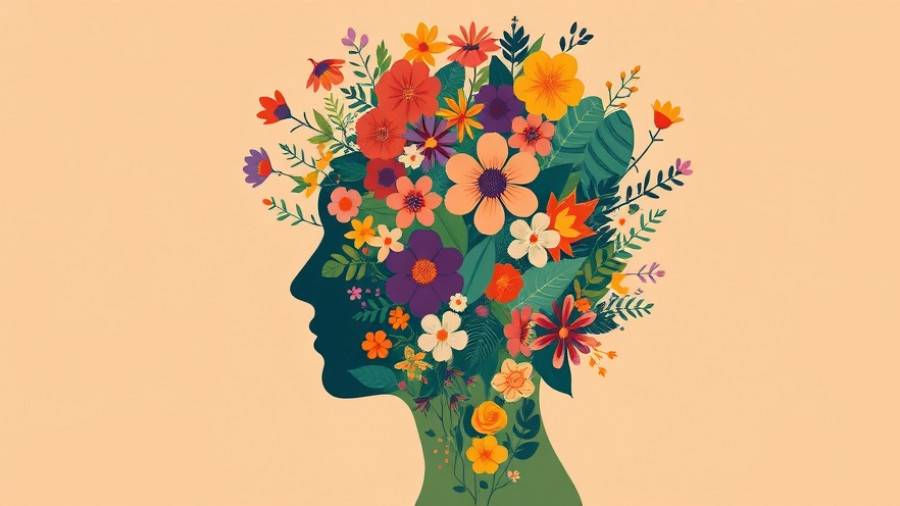 Illustration showing creativity and mindfulness with a floral burst from a silhouette.