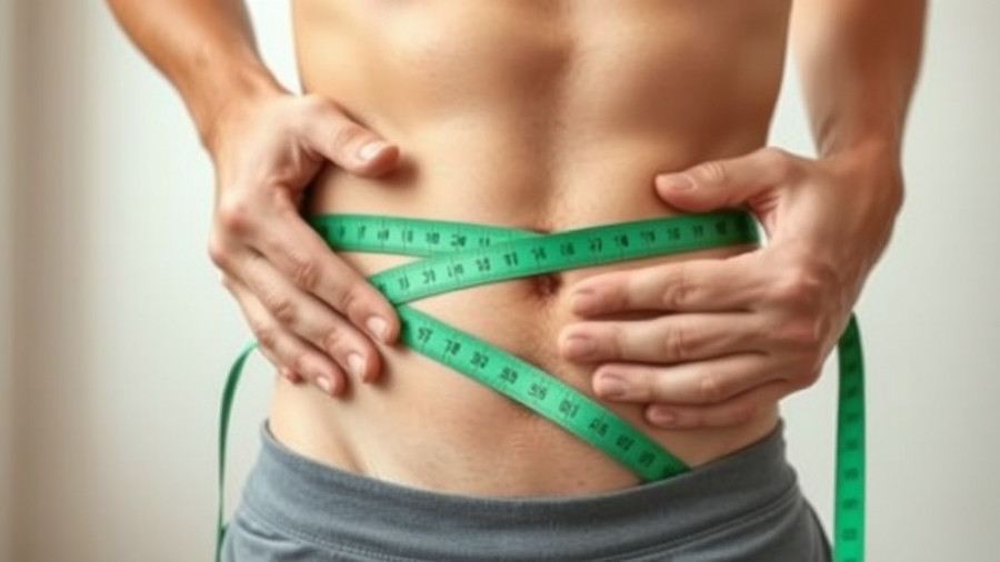 Person measuring waist with tape; gut microbes, fiber, extra calories concept.