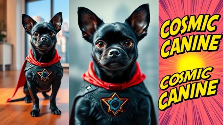 Three-panel image of a dog as a superhero using Instagram Restyle AI tool.