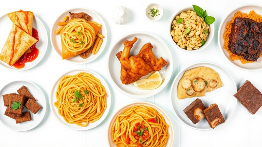 Weekly meal planning with diverse dishes in a clean layout.