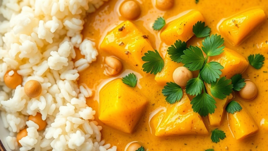 Delicious one pot butternut squash yellow curry with rice.