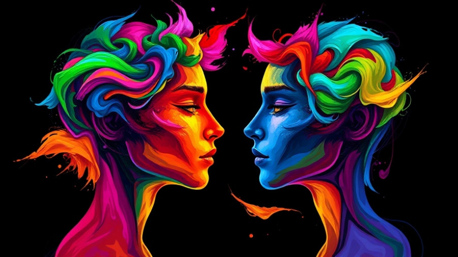 Vivid abstract art of human faces represents understanding emotional projection.