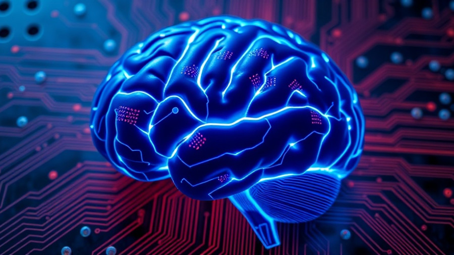 Artificial Intelligence concept with digital brain and circuits.