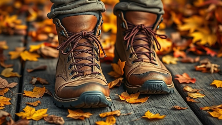 Hiking boots and autumn leaves symbolize hormonal balance in fall.