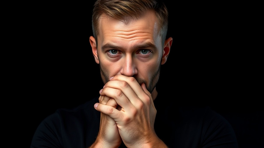 Reflective man in intense contemplation, self-improving AI agents theme.