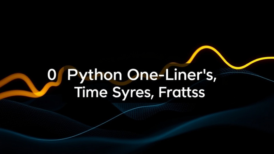 Futuristic design with glowing graph and text on Python one-liners for time series.