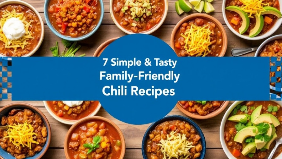 Delicious bowls of family-friendly chili recipes with toppings.