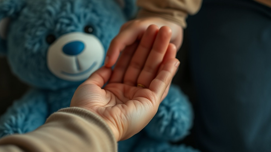 Hand foot and mouth disease concept with child and teddy bear.