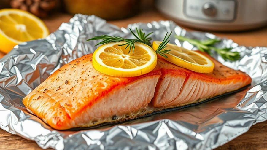 Baked salmon recipe with lemon and rosemary in foil.