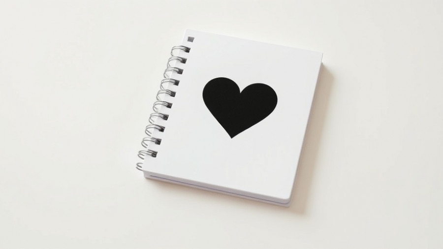 Minimalistic notebook with a heart symbol for notes to self on mental wellness.