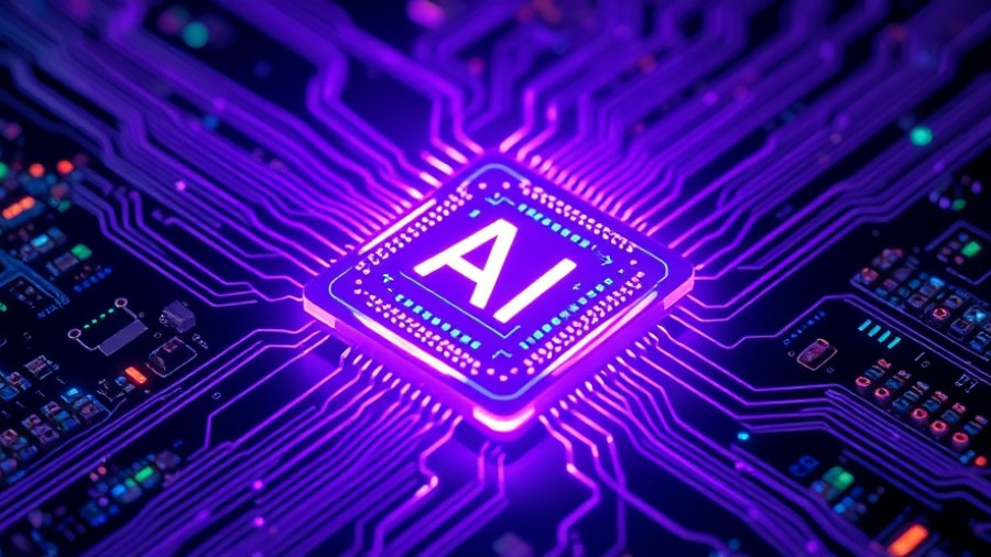 Futuristic AI chip with glowing circuits in a digital grid, Custom Enterprise AI with NVIDIA.
