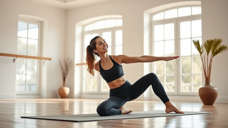 Woman practicing online barre classes at home.