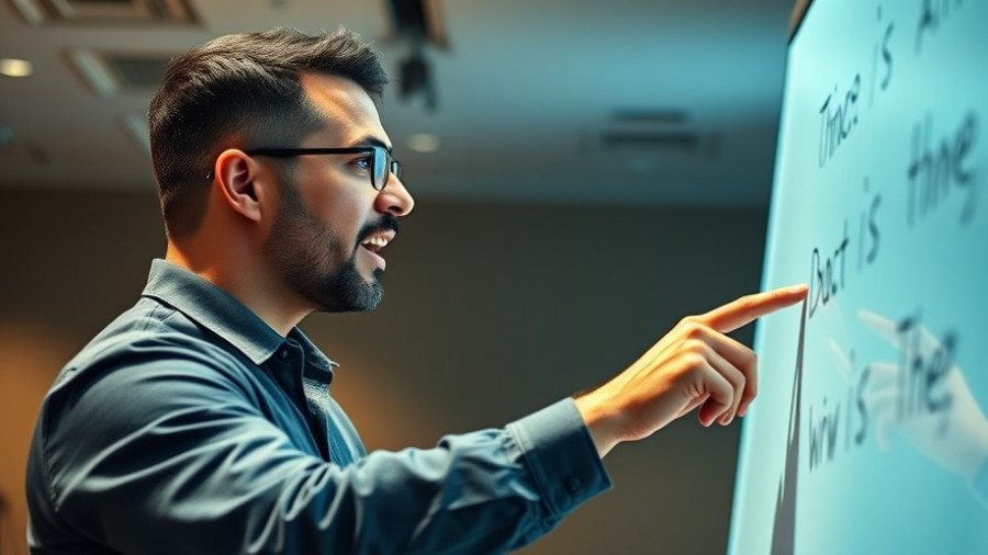 Cut out distractions concept with focused speaker explaining.