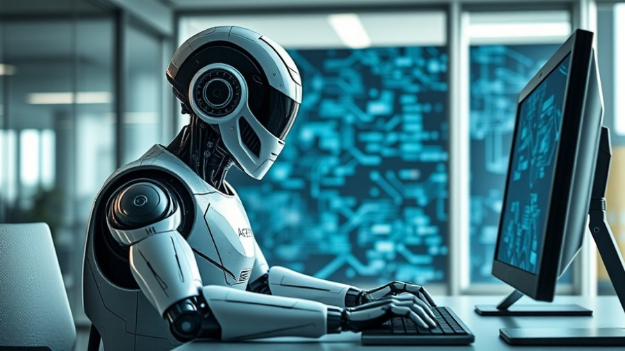 AI robot in a modern office setting, showcasing AI in the workforce.