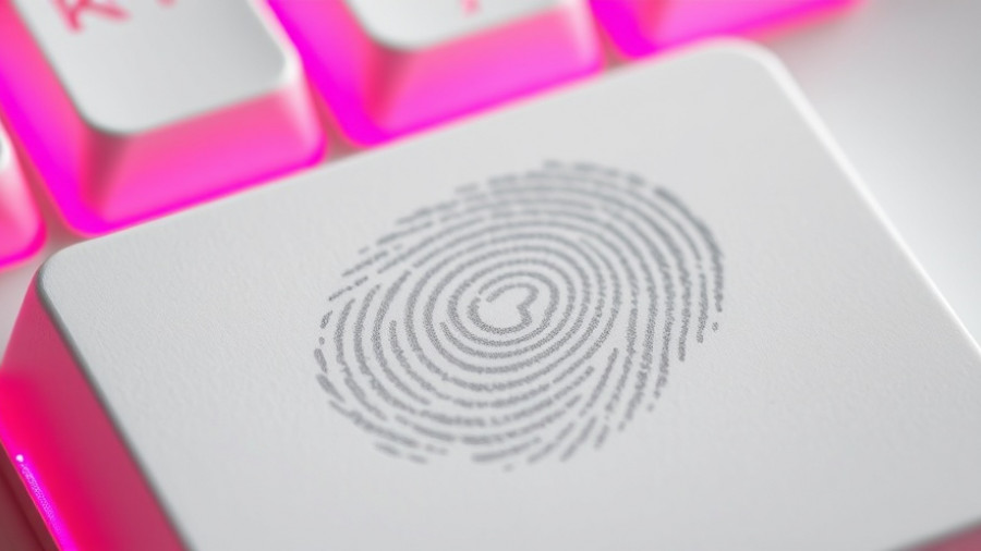 Close-up of a keyboard key with a fingerprint imprint.