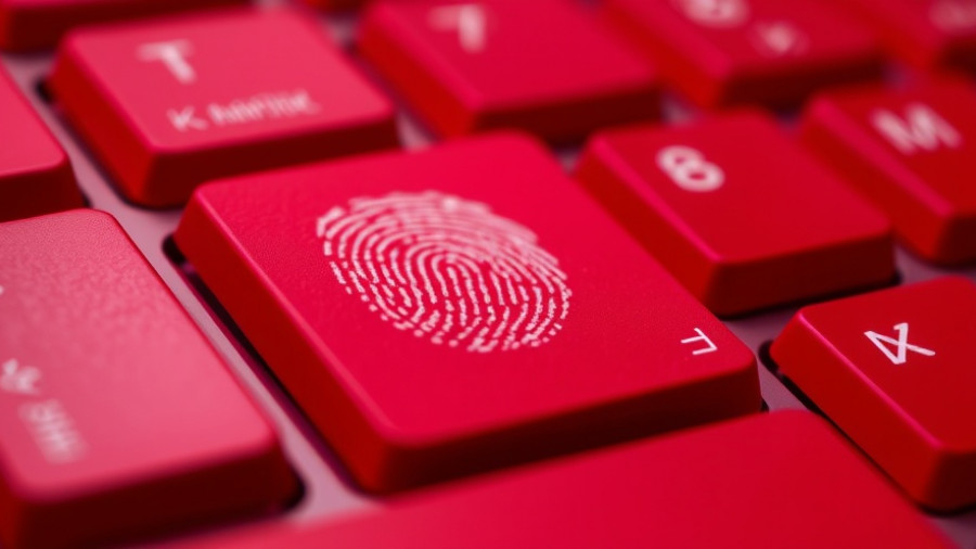 Red keyboard key with fingerprint symbolizing digital security.