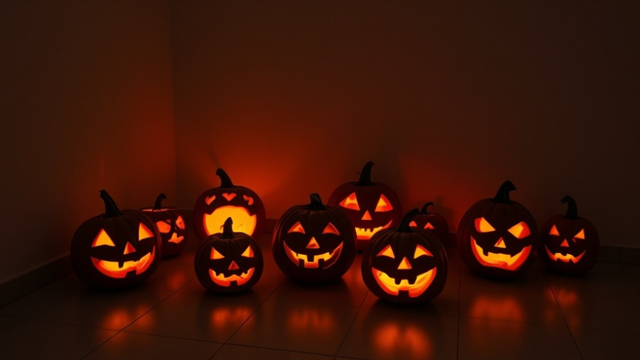Carved pumpkins glowing on tiled floor, Halloween wellness tips.