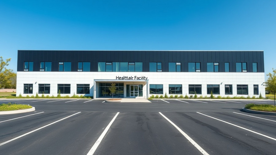 Modern healthcare facility with empty parking lot, Rural Health Transformation Program shutdown