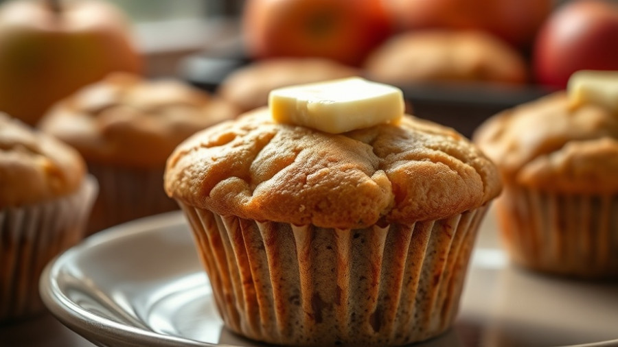 Moist applesauce muffin with melting butter showcasing healthy recipes using applesauce.