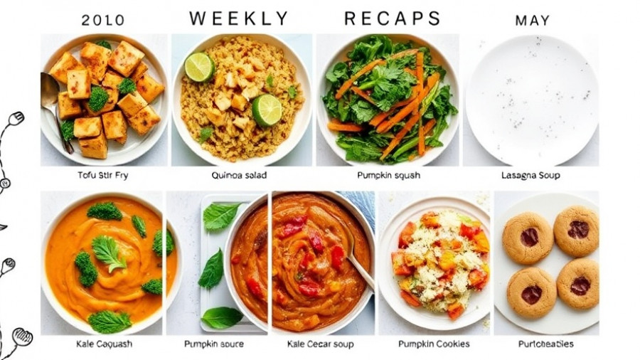 Colorful weekly meal plan ideas with various dishes in grid layout.