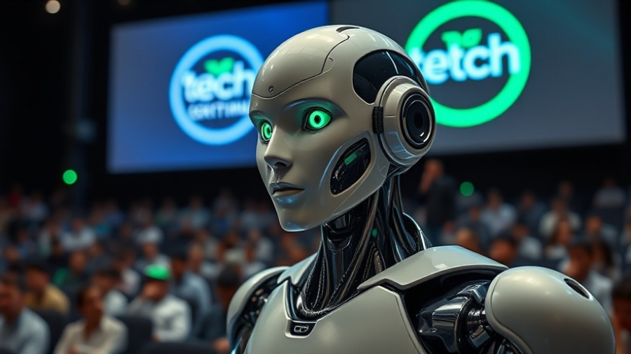 Futuristic robot showcased at Google AI presentation.