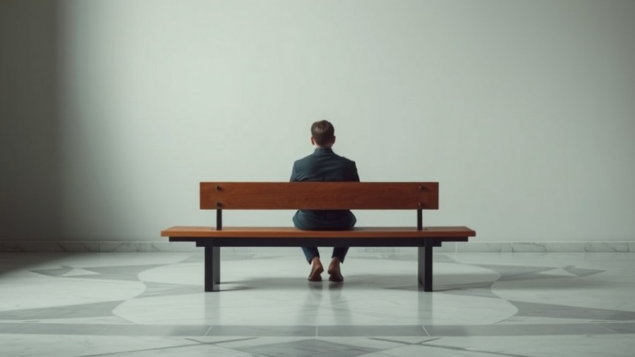 Solitary figure on minimalist bench representing things we wait too long to do for ourselves.