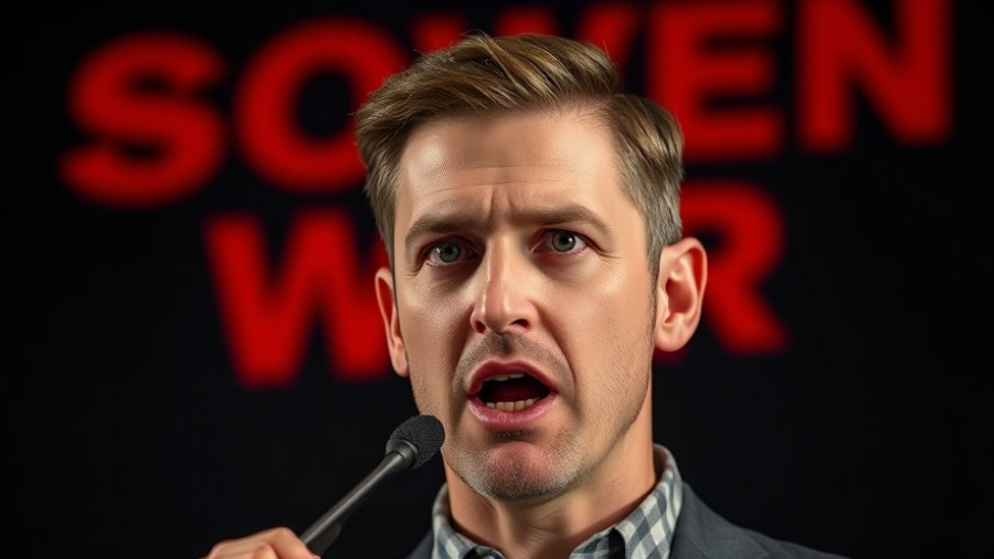 Serious speaker delivering speech, financial sustainability topic