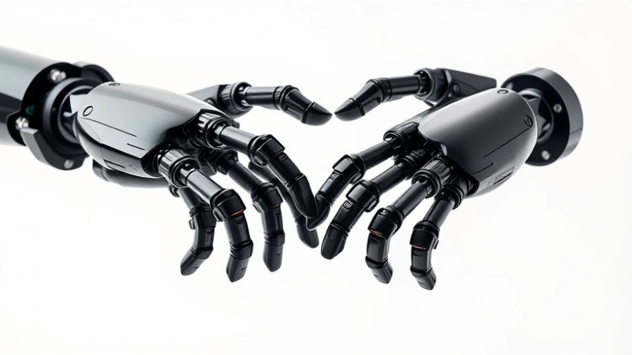 Advanced robotic hands reaching together, symbolizing collaboration.