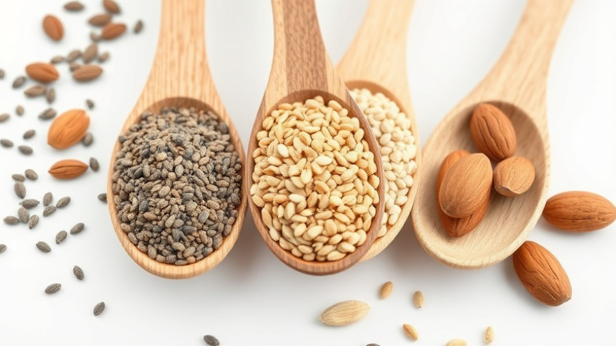 Seed cycling for hormone balance with chia, flax, sunflower seeds, almonds.