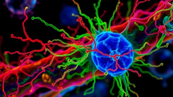 Microscopic visualization of rabies virus shape-shifting protein in cells.