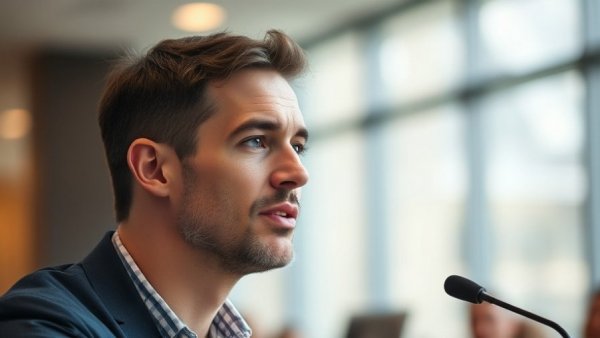 Casual man discussing future of ads on ChatGPT in a modern setting.