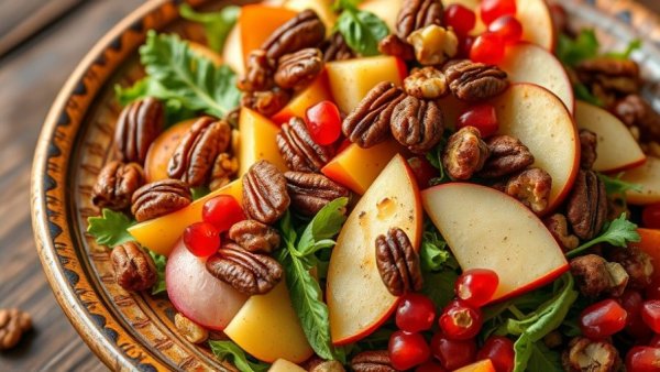 Butternut Squash Brussels Sprouts Caesar Salad in rustic plate, vibrant.