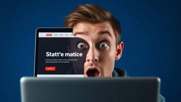 Easiest way to build professional websites using AI shown with a surprised man and sleek laptop display.