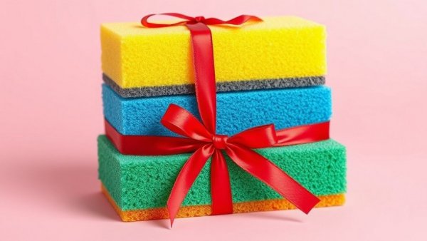 Creative cleaning sponge gift concept for how to declutter your home for the holiday season.