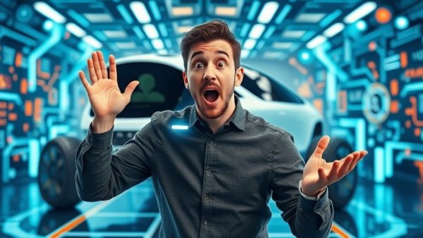 AI Inventions TechCrunch Disrupt banner with man and futuristic vehicle.