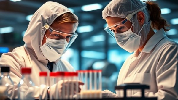 Scientists in high-tech lab analyzing samples, showcasing lab automation trends.