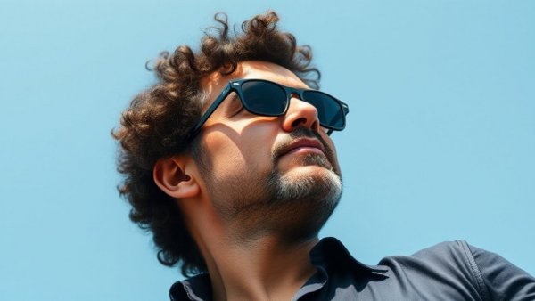 Middle-aged man in sunglasses against blue sky, Palantir's AI strategy.