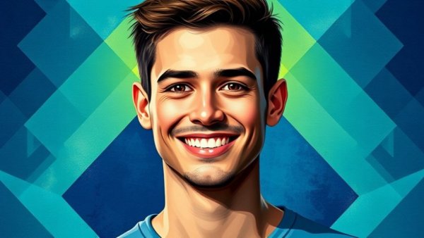 Stylized abstract portrait of a man with a confident smile and vibrant geometric background related to OpenAI Erotica Claims.