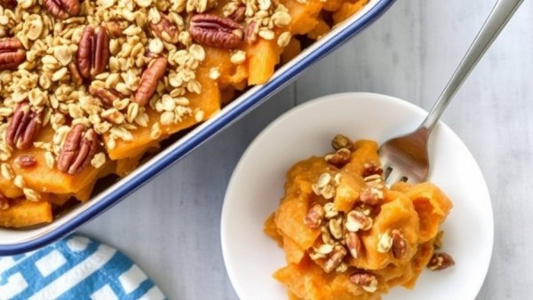 Lightened Up Healthy Sweet Potato Casserole with Pecan Oat Streusel