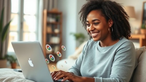 Google Lens Effect in Education: Woman interacting with virtual icons.