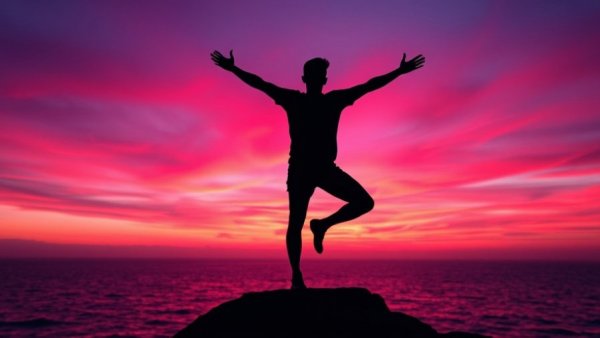 Silhouette balancing in sunset, symbolizing work-life alignment.