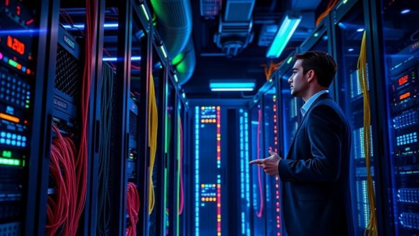 Tensor Processing Unit (TPU) in vibrant data center with speaker.