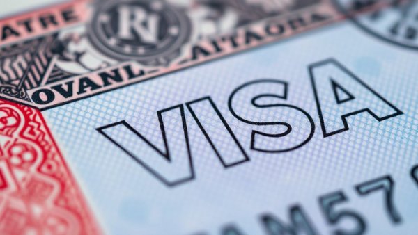 Close-up of a visa stamp with intricate patterns.