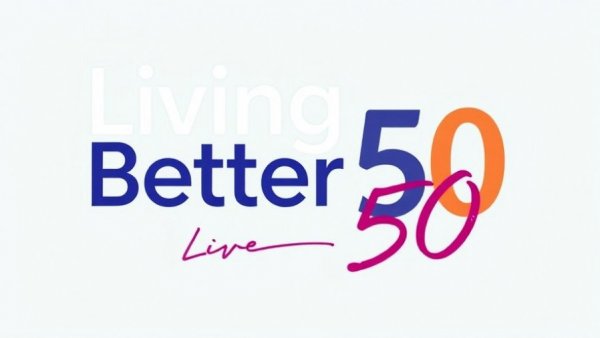Living Better 50 logo with colorful text and cursive tagline.