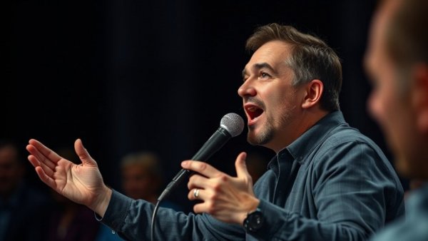 Energetic speaker discussing AI tools in 2023, engaging with an audience.