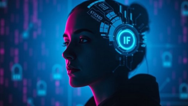 AI hologram silhouette merging with human presence