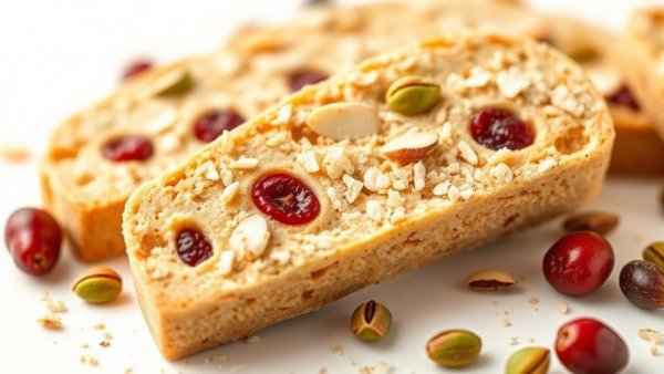 Golden almond biscotti with cranberries and pistachios.